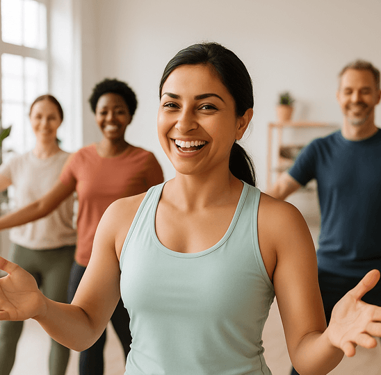 People enjoying a fitness class together